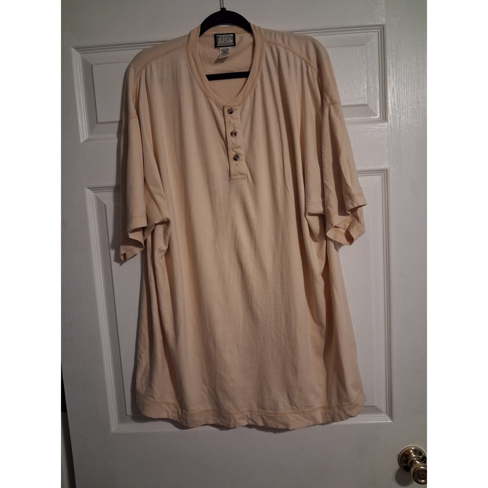 Vintage 90s Men's XXL Beige Henley Shirt Oversized 100% Cotton Granola Workwear